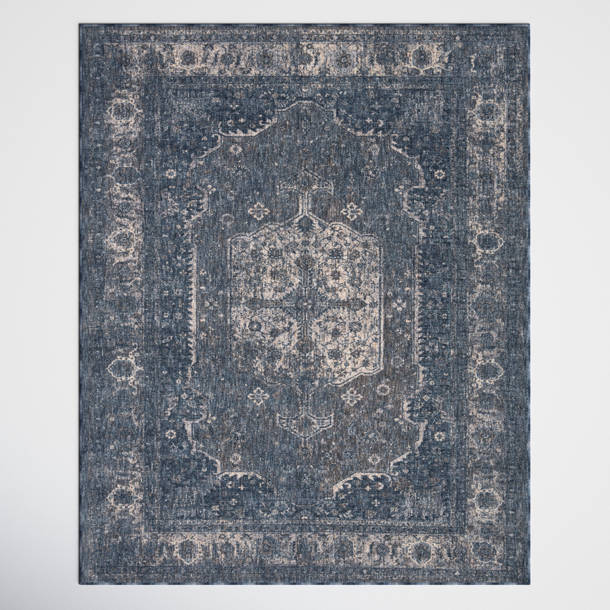 Alonzo Oriental Deep Blue/Cream Area Rug Joss & Main